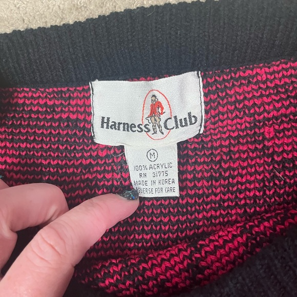 Vintage sweater bright pink and black all over print boat neck collar medium - Picture 4 of 4